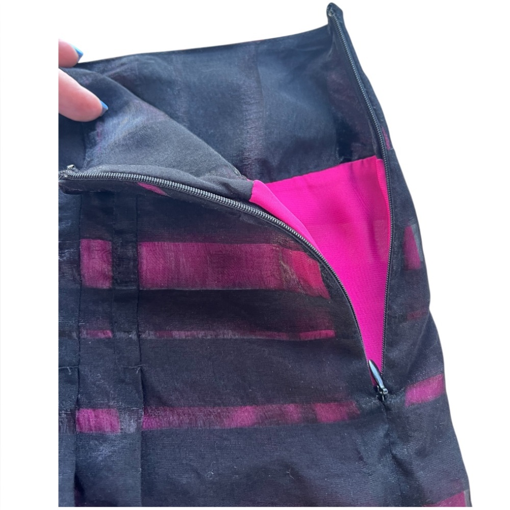 Apostrophe Women's Size 12 Black & Pink A-Line Skirt Semi Sheer Black Overlay - Picture 5 of 13